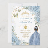 Baby Blue Gold Quinceñera Butterfly Princess Einladung (Vorderseite)