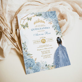 Baby Blue Gold Quinceñera Butterfly Princess Einladung