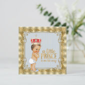 Baby Blue Gold Royal Prince Baby Dusche Einladung (Stehend Vorderseite)