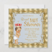 Baby Blue Gold Royal Prince Baby Dusche Einladung (Rückseite)