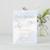 Baby Blue Gold Watercolor Boy Babydusche Brunch Einladung (Stehend Vorderseite)