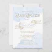 Baby Blue Gold Watercolor Boy Babydusche Brunch Einladung (Vorderseite)