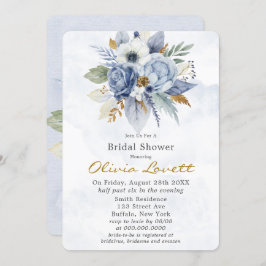 Baby Blue Gold Watercolor Peony Chic Brautparty Einladung