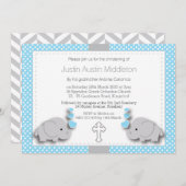 Baby Blue & Gray Elephant 🐘 Baby - Christening Einladung (Vorne/Hinten)