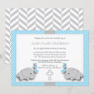 Baby Blue & Gray Elephant 🐘 Baby - Christening Einladung