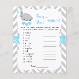 Baby Blue & Gray Elephant Baby Shower - Scramble Flyer
