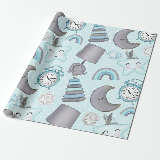BABY BLUE & GRAY ELEPHANTS LAMPEN TOYS GESCHENKPAPIER (Ungerollt)