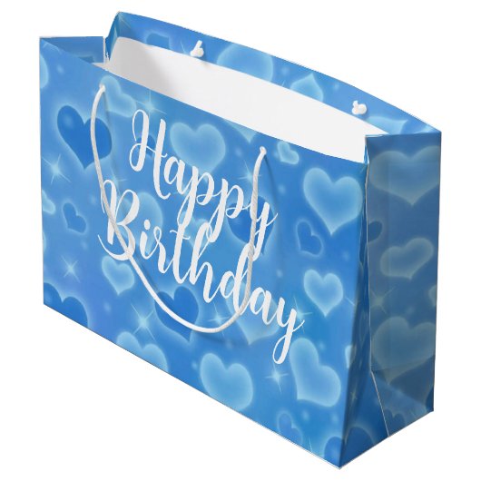 Baby Blue Happy Birthday Große Geschenktasche Geschenktüte (Rückseite Schrägansicht)