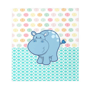 Baby Blue Hippo auf farbigen Knöpfen Hintergrund Notizblock