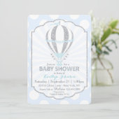 Baby Blue Hot Air Balloon Baby Dusche Einladung (Stehend Vorderseite)