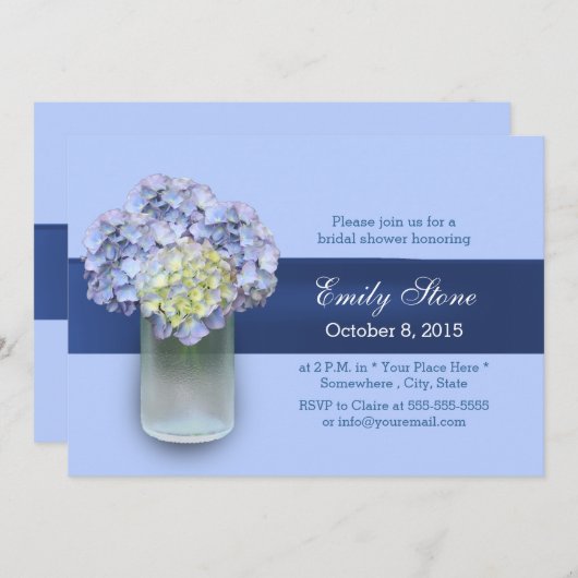 Baby Blue Hydrangea Mason Jar Brautparty Einladung (Vorne/Hinten)