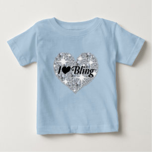 Baby Blue Imitats Diamant-Herzstück 'I Liebe Bling T-shirt
