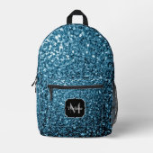 Baby Blue Imitats Glitzer Glitzern Monogram Bedruckter Rucksack (Vorderseite)