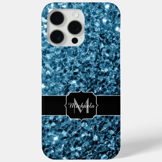 Baby Blue Imitats Glitzer Glitzern Monogram Case-Mate iPhone Hülle (Rückseite)