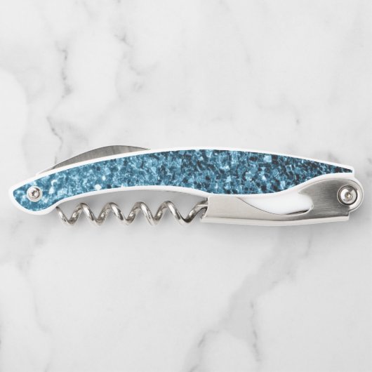 Baby Blue Imitats Glitzer Glitzern Monogram Kellnermesser (Rückseite)