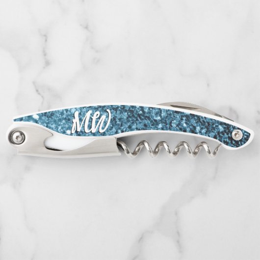 Baby Blue Imitats Glitzer Glitzern Monogram Kellnermesser (Vorderseite)