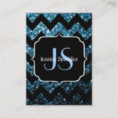 Baby Blue Imitats Glitzer Glitzern Zickzack Monogr Visitenkarte (Rückseite)