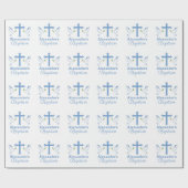 Baby Blue Individuelle Name Taufe mit Kreuz und Ta Geschenkpapier (Flach)