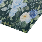Baby Blue Ivory White Roses Blumengrün Custom Schneidebrett (Ecke)