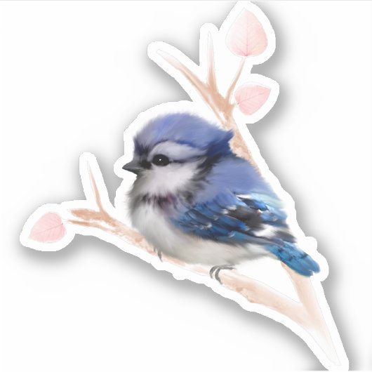 Baby Blue Jay Bird Custom-Cut Vinyl Sticker (Vorderseite)