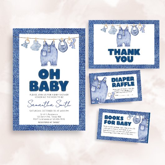 Baby Blue Jean Denim Baby Shower Einladung