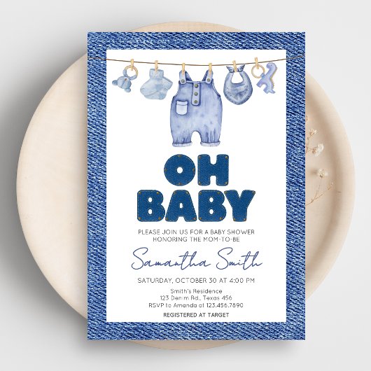 Baby Blue Jean Denim Baby Shower Einladung