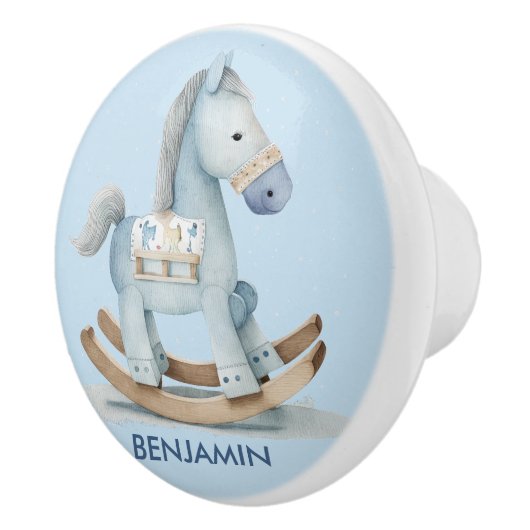 Baby Blue Kinderzimmer Rocking Horse Name Drawer Keramikknauf (Rechts)