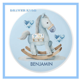 Baby Blue Kinderzimmer Rocking Horse Name Drawer Keramikknauf