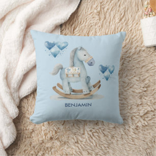 Baby Blue Kinderzimmer Rocking Horse Name Kissen
