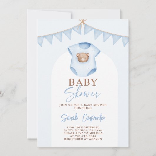 Baby Blue Kleidung Baby Shower Boy Einladung (Vorderseite)