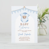 Baby Blue Kleidung Baby Shower Boy Einladung (Stehend Vorderseite)