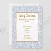 BABY BLUE LACE GOLD TRIM ELEGANT BABY DUSCHE EINLADUNG (Vorderseite)