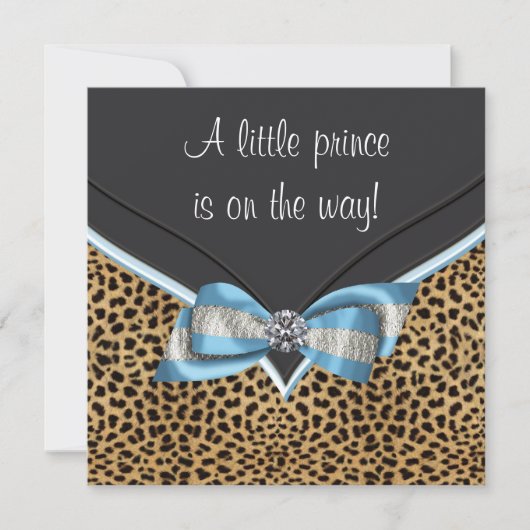 Baby Blue Leopard Prince Baby Dusche Einladung (Vorderseite)