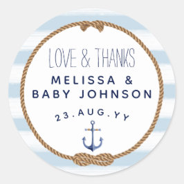 Baby Blue Liebe & Danke Nautical Baby Dusche Gefal Runder Aufkleber