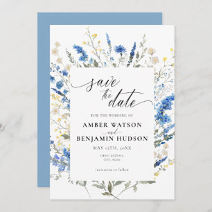 Baby Blue Light Dainty Wild Floral Save the Date Einladung