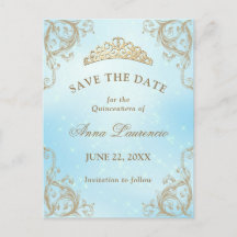 Baby Blue Light Gold Quinceanera Save the Date