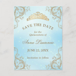 Baby Blue Light Gold Quinceanera Save the Date Postkarte