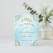 Baby Blue Light Gold Quinceanera Save the Date Postkarte (Stehend Vorderseite)
