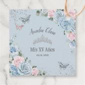 Baby Blue Light Pink Floral Butterfly Quinceñera Geschenkanhänger (Rückseite)