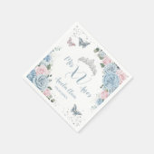 Baby Blue Light Pink Floral Butterfly Quinceñera Serviette (Ecke)