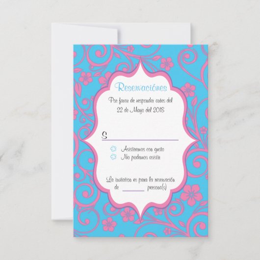 Baby Blue & Light Pink Quinceañera Spanische UAWG Einladung (Vorderseite)