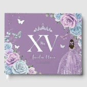Baby Blue Lila Lilac Floral Silver Quinceañera Gästebuch (Vorderseite)