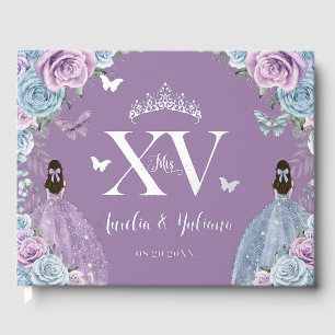 Baby Blue Lila Lilac Floral Twins Quinceañera Gästebuch