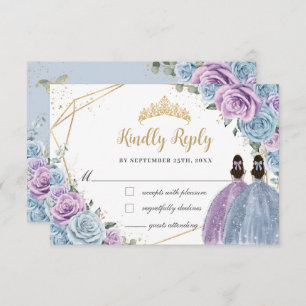 Baby Blue Lila Lilac Floral Twins Quinceañera RSVP Karte