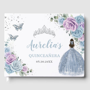 Baby Blue Lilac Floral Princess Silver Quinceañera Gästebuch