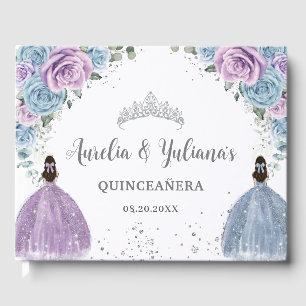 Baby Blue Lilac Floral Princesses Twin Quinceañera Gästebuch