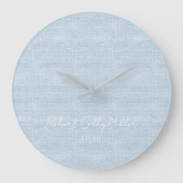 Baby blue Linen Fabric Full Name Date Nursery Große Wanduhr