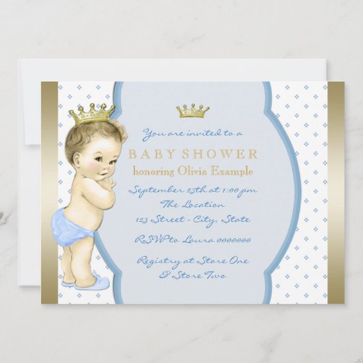 Baby Blue Little Prince Baby Dusche Einladung (Rückseite)