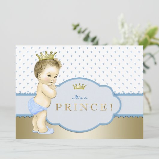 Baby Blue Little Prince Baby Dusche Einladung (Stehend Vorderseite)
