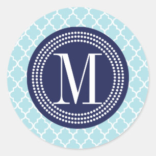 Baby Blue marokkanische Tiles Lattice Personalisie Runder Aufkleber